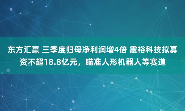 东方汇赢 三季度归母净利润增4倍 震裕科技拟募资不超18.8亿元，瞄准人形机器人等赛道